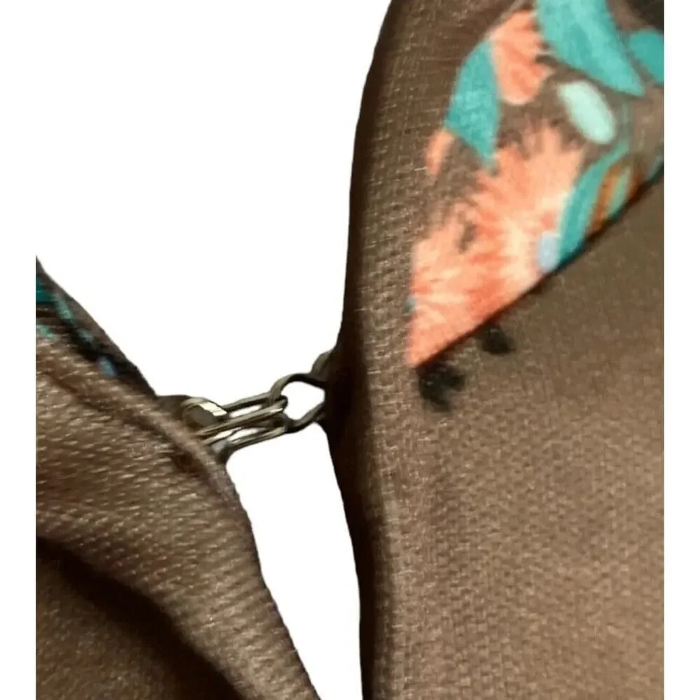 Vintage 1970s Sears Dress Cardigan Taupe Floral 2 Piece Set Maxi US Size 10 - Picture 14 of 16
